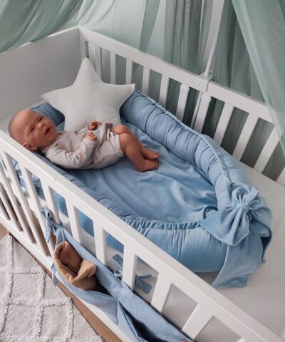 Kokon niemowlęcy z sztruksu bawełnianego błękitny
