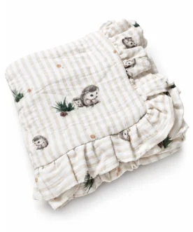 Koc muślinowy z falbanką czterowarstwowy "Jeżyki"